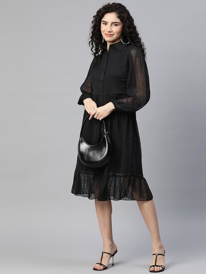 plusS Puff Sleeve Shirt Midi Dress