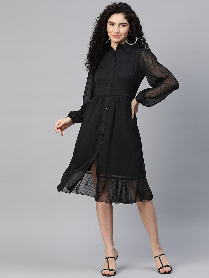 plusS Puff Sleeve Shirt Midi Dress