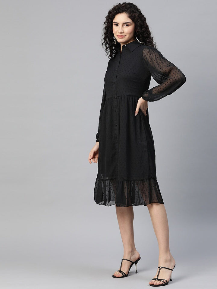 plusS Puff Sleeve Shirt Midi Dress