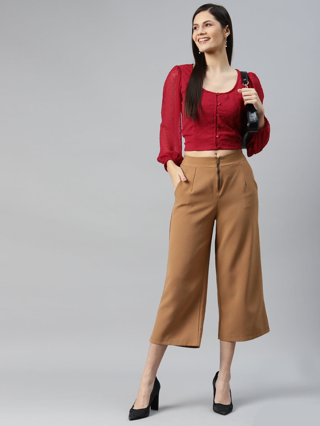 plusS Red Shirt Style Crop Top