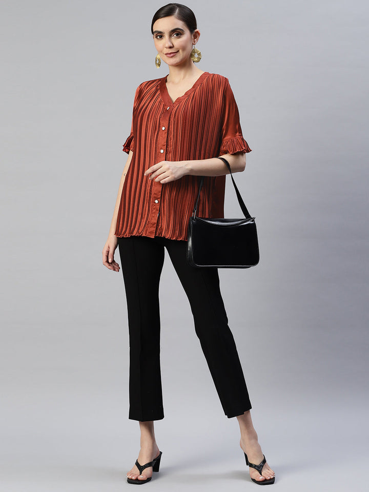 plusS Accordion Pleats Shirt Style Top