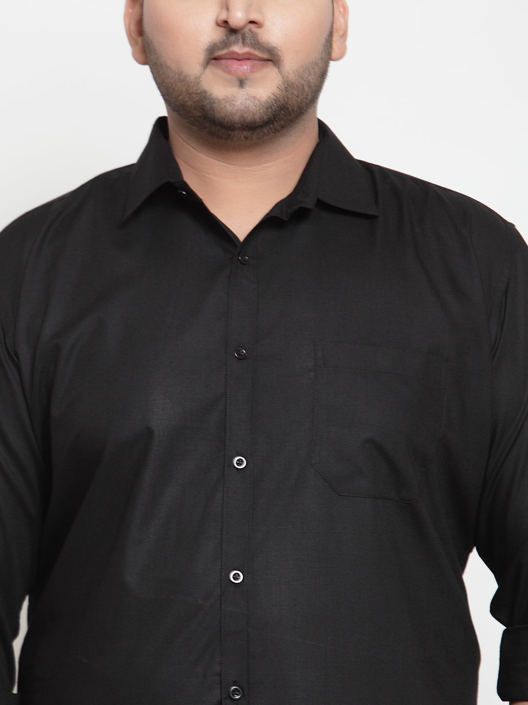 plusS Men Black Cotton Plus Size Casual Shirt