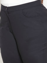 plusS Women Navy Blue Regular Fit Solid Regular Trousers