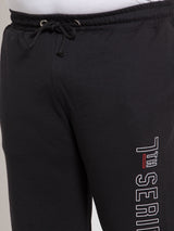 plusS Men Black Solid Cotton Straight-Fit Track Pants