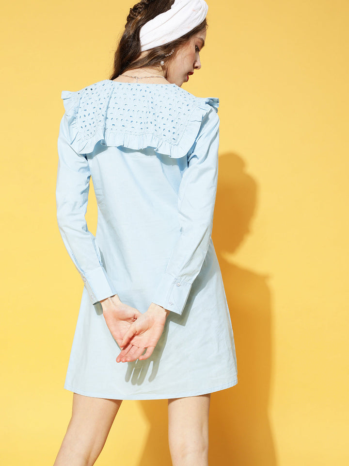 plusS Blue Solid Above the Keyboard Collar Dress