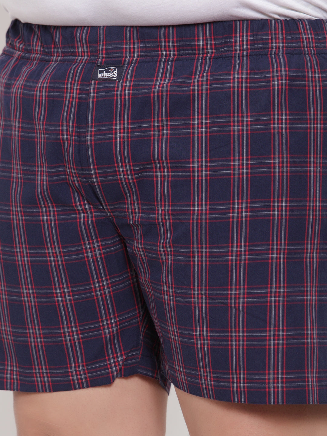 plusS Men Blue  Red Checked Pure Cotton Boxers