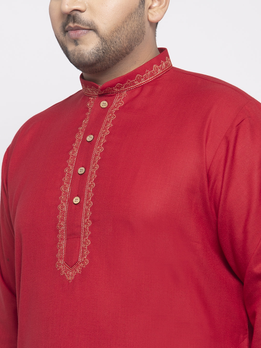 plusS Men Red Solid Kurta with Pyjamas