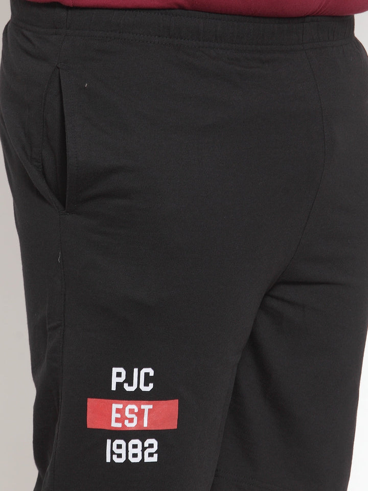 plusS Men Black Solid Slim Fit Regular Shorts