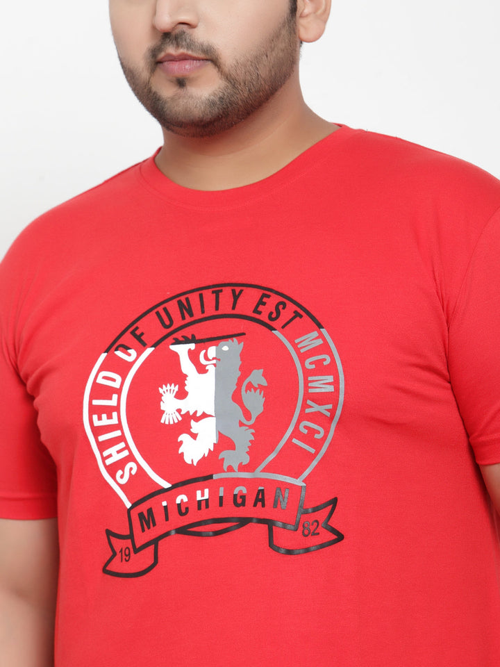 Men Red Printed Round Neck T-shirt