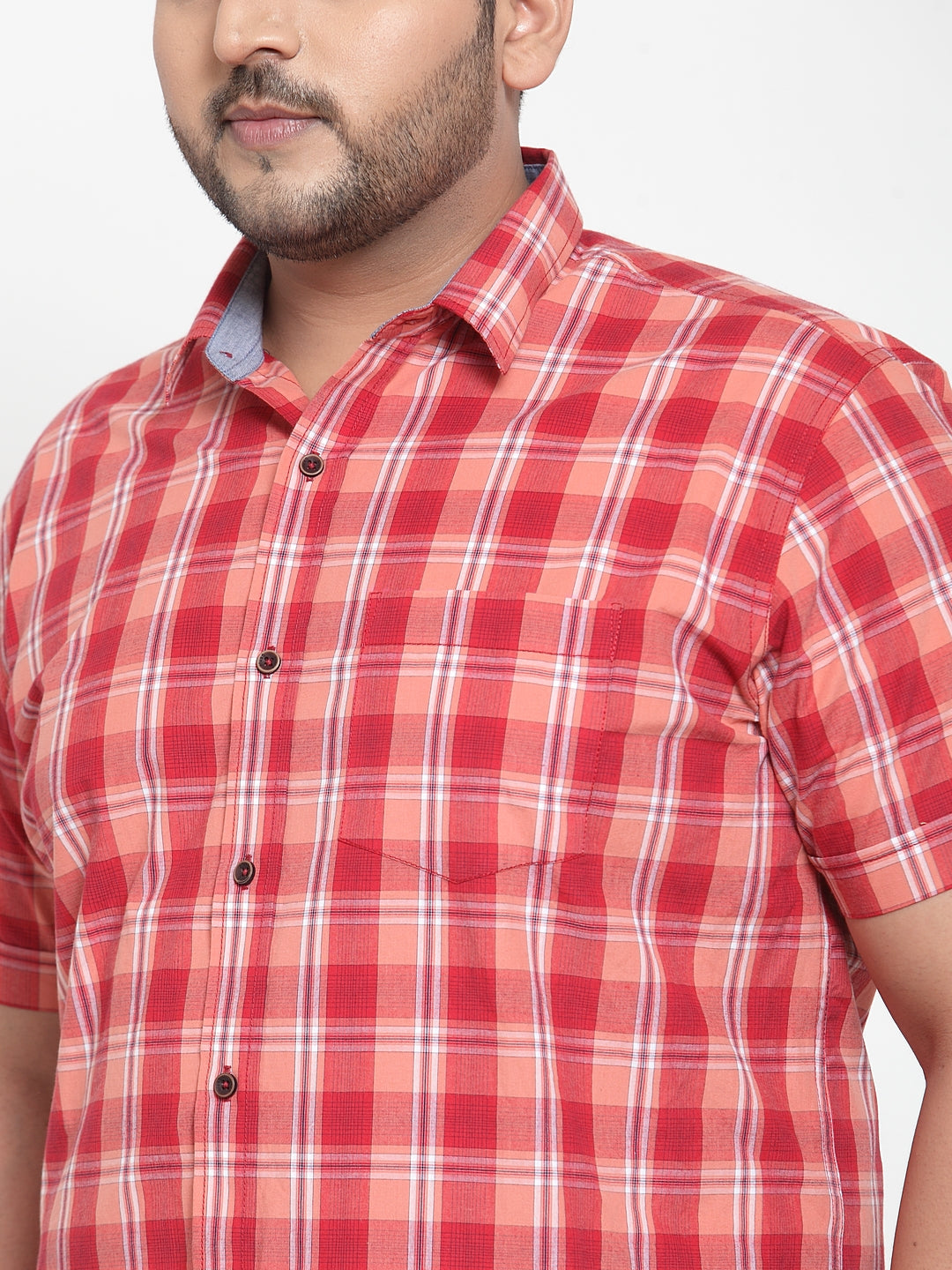 Men Red & White Regular Fit Checked Casual Shirt