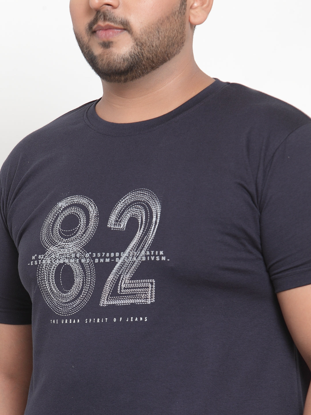 Men Navy Blue Printed Round Neck Pure Cotton T-shirt