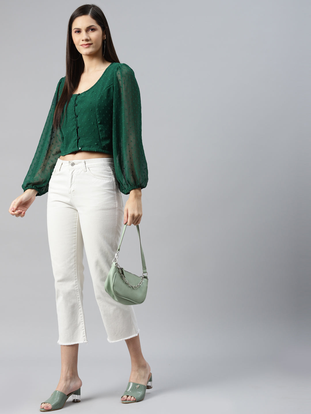 plusS Green Shirt Style Crop Top