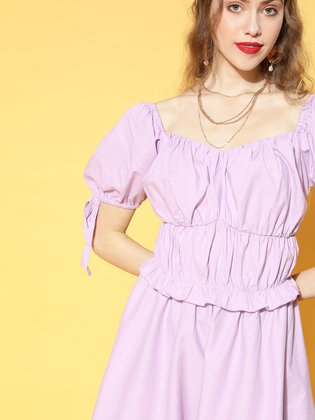 plusS Lavender Solid Ruffled Dress