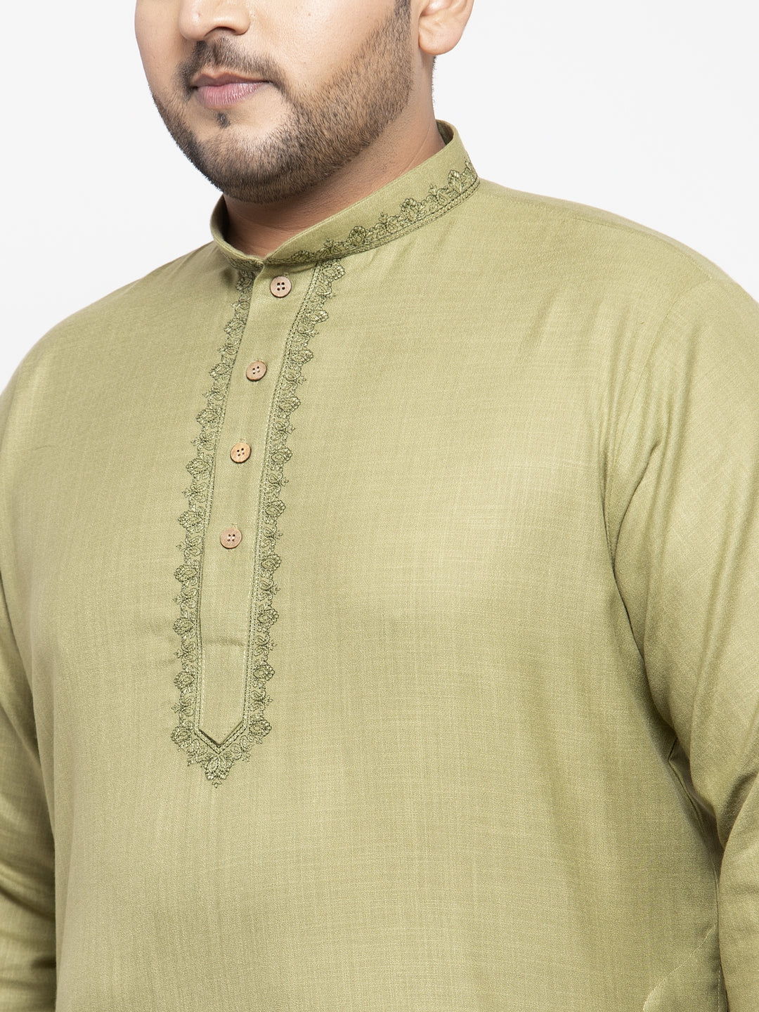 plusS Men Green Solid Kurta with Pyjamas