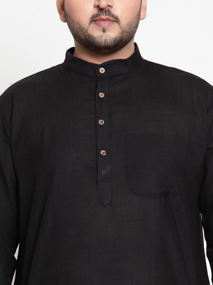 plusS Men Black  White Solid Kurta with Pyjamas