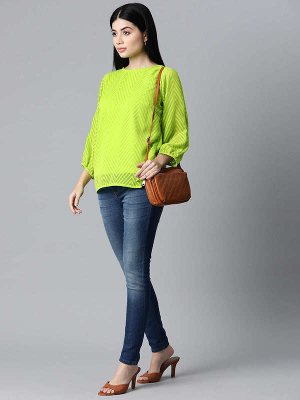 plusS Fluorescent Green Self Design Top