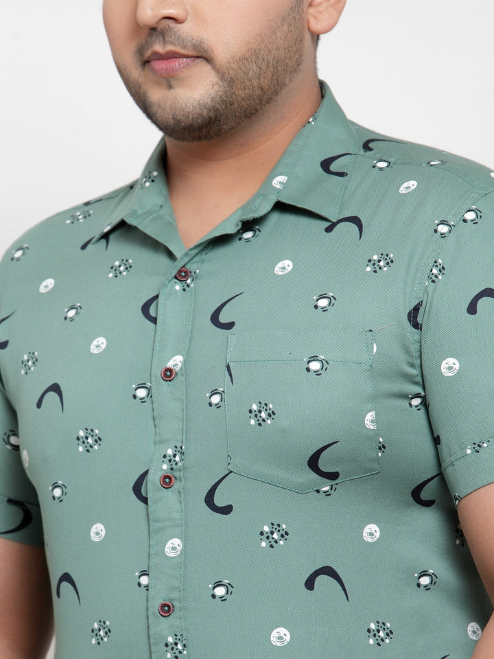 plusS Men Sea Green Regular Fit Printed Casual Shirt