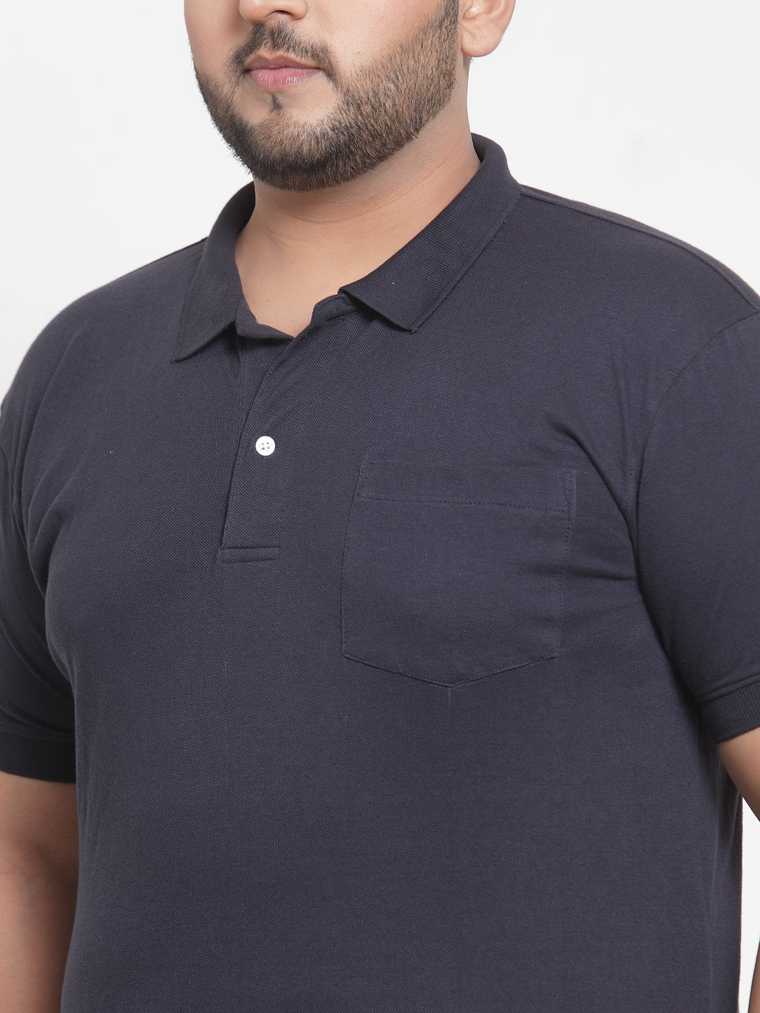 Men Navy Blue Solid Polo Collar Pure Cotton T-shirt