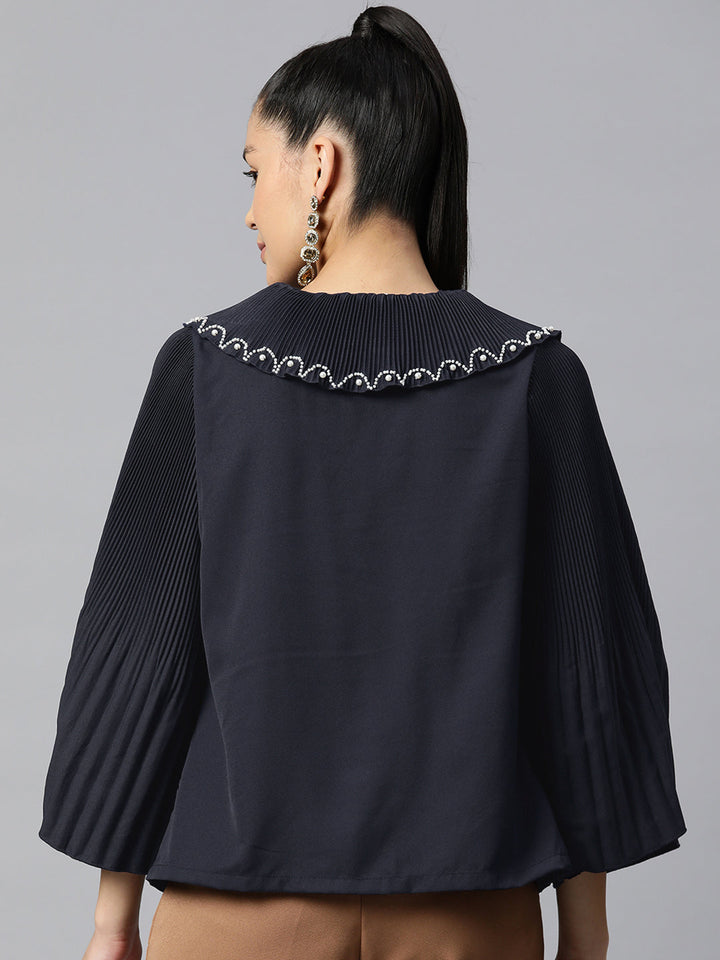 plusS Navy Blue Shirt Style Top