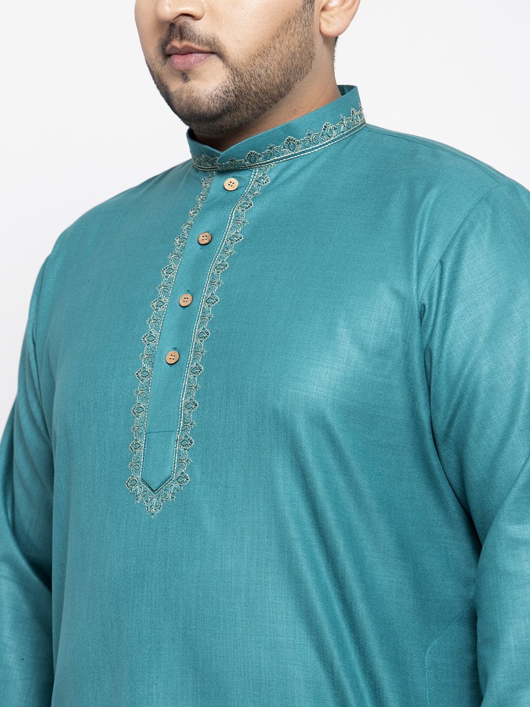 plusS Men Green Pure Cotton Kurta with Pyjamas