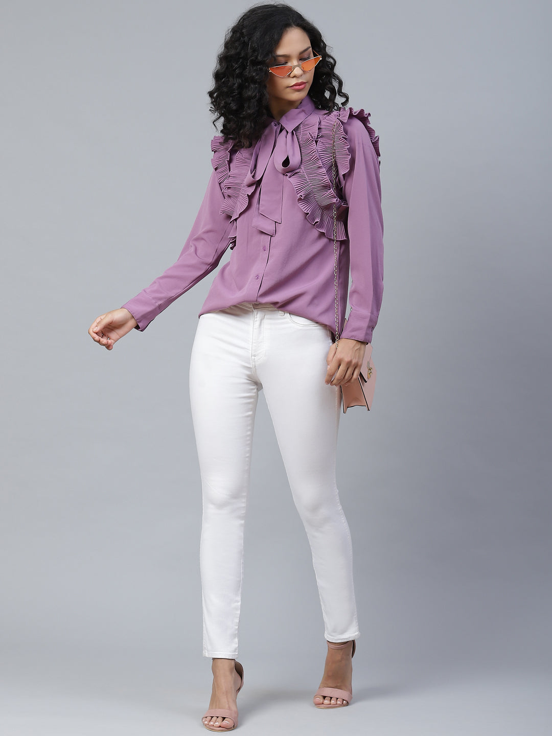 plusS Purple Ruffle Detail Shirt Style Victorian Top