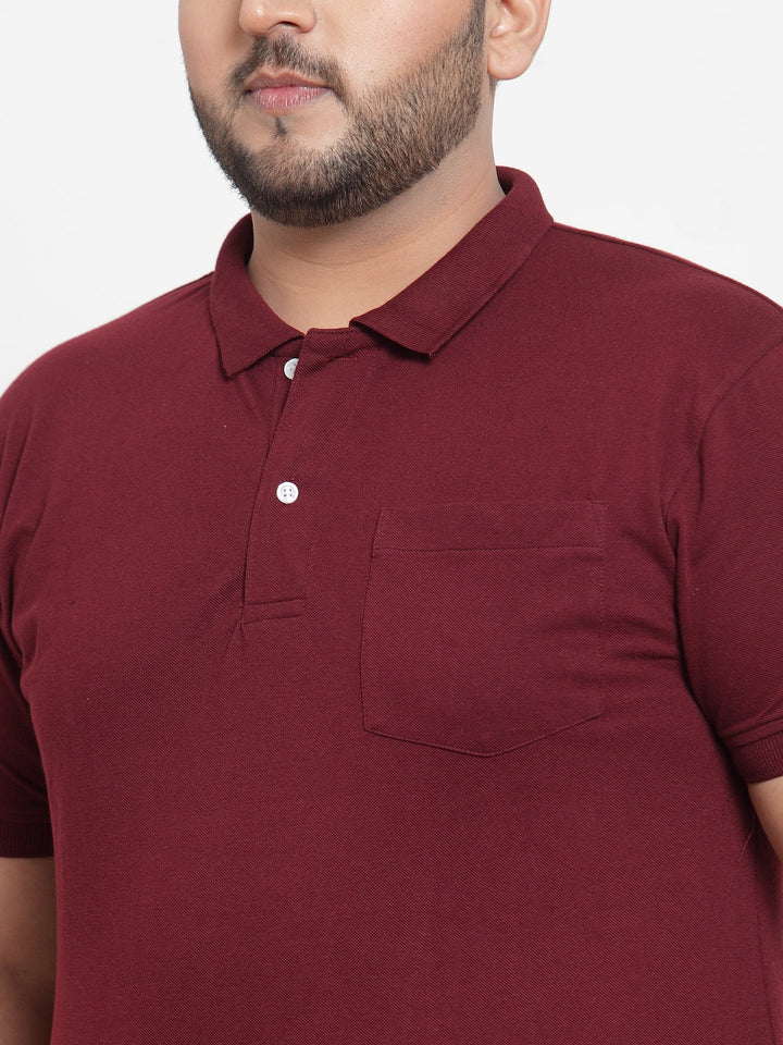 plusS Men Maroon Solid Polo Collar T-shirt