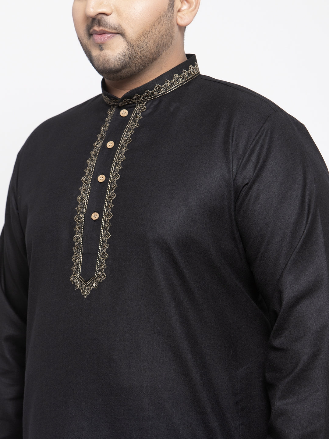 plusS Men Plus Size Black Solid  Pure Cotton Kurta With Pyjamas