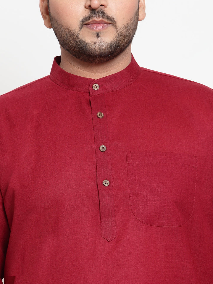 plusS Men Maroon  White Solid Kurta with Pyjamas