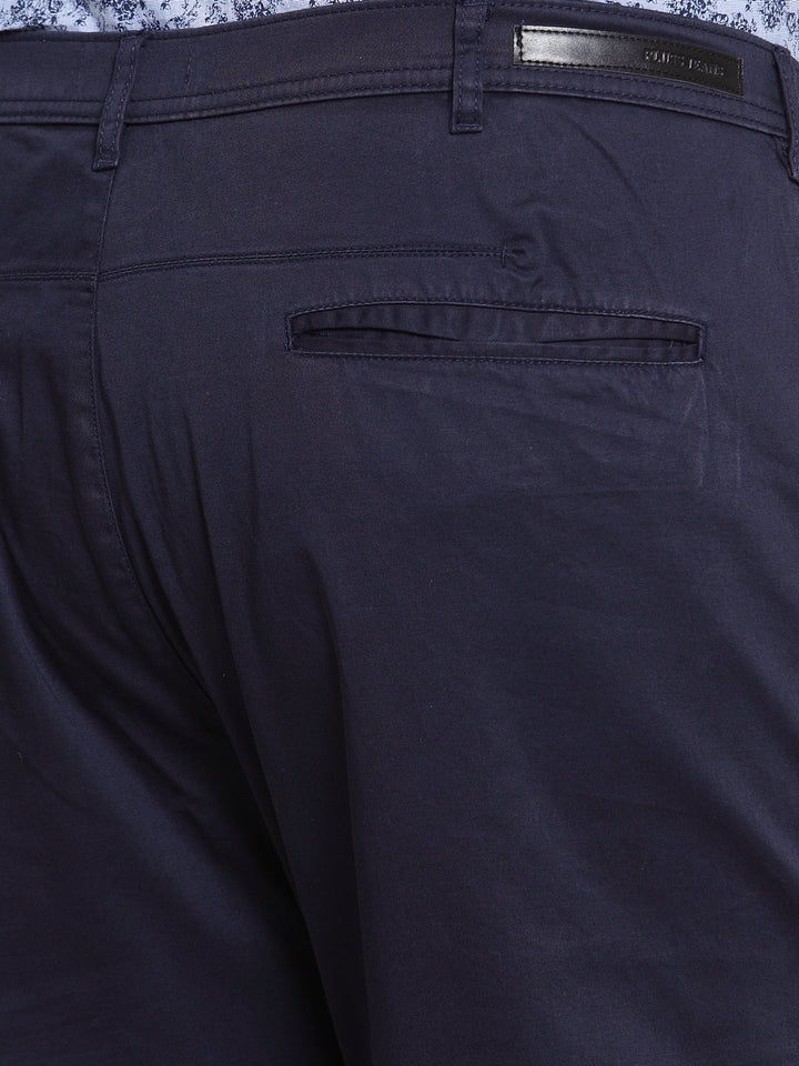 Men Navy Blue Regular Fit Solid Chinos