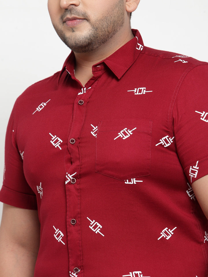 Men Maroon Regular Fit Printed Cotton Casual Shirt