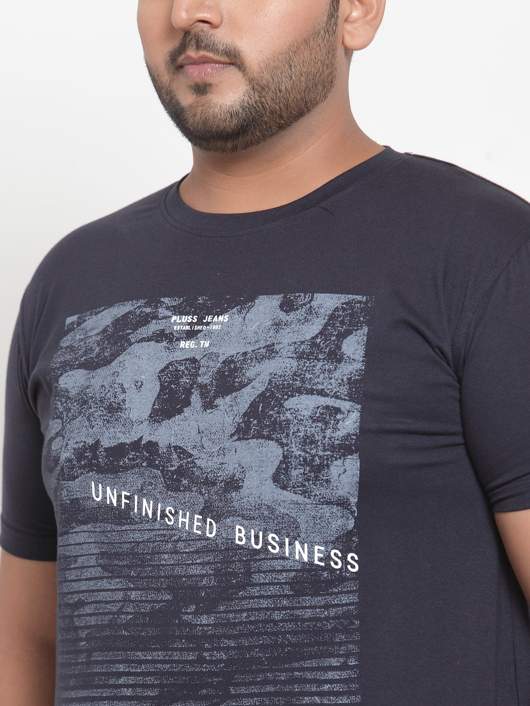 Men Navy Blue Printed Round Neck Pure Cotton T-shirt