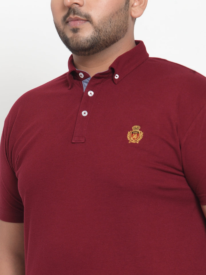 plusS Men Maroon Polo Collar Plus Size T-shirt