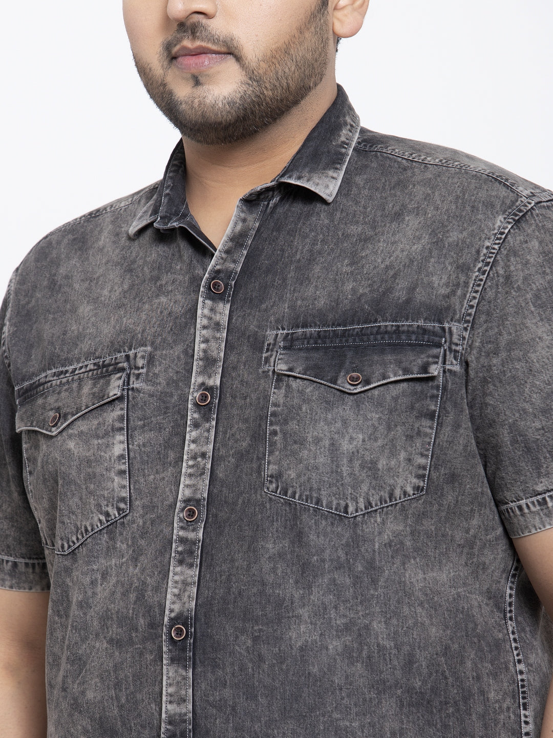 plusS Men Charcoal Grey Faded Casual Shirt