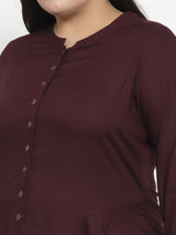 plusS Women Burgundy Solid Shirt Style Top