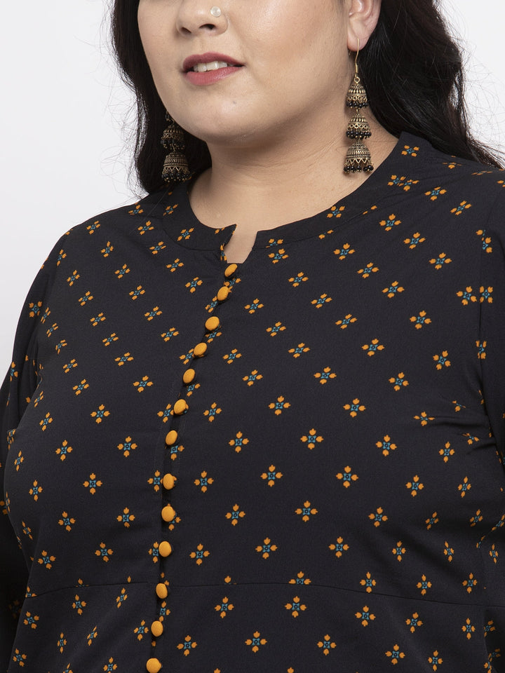 plusS Women Black Woven Design A-Line Kurta