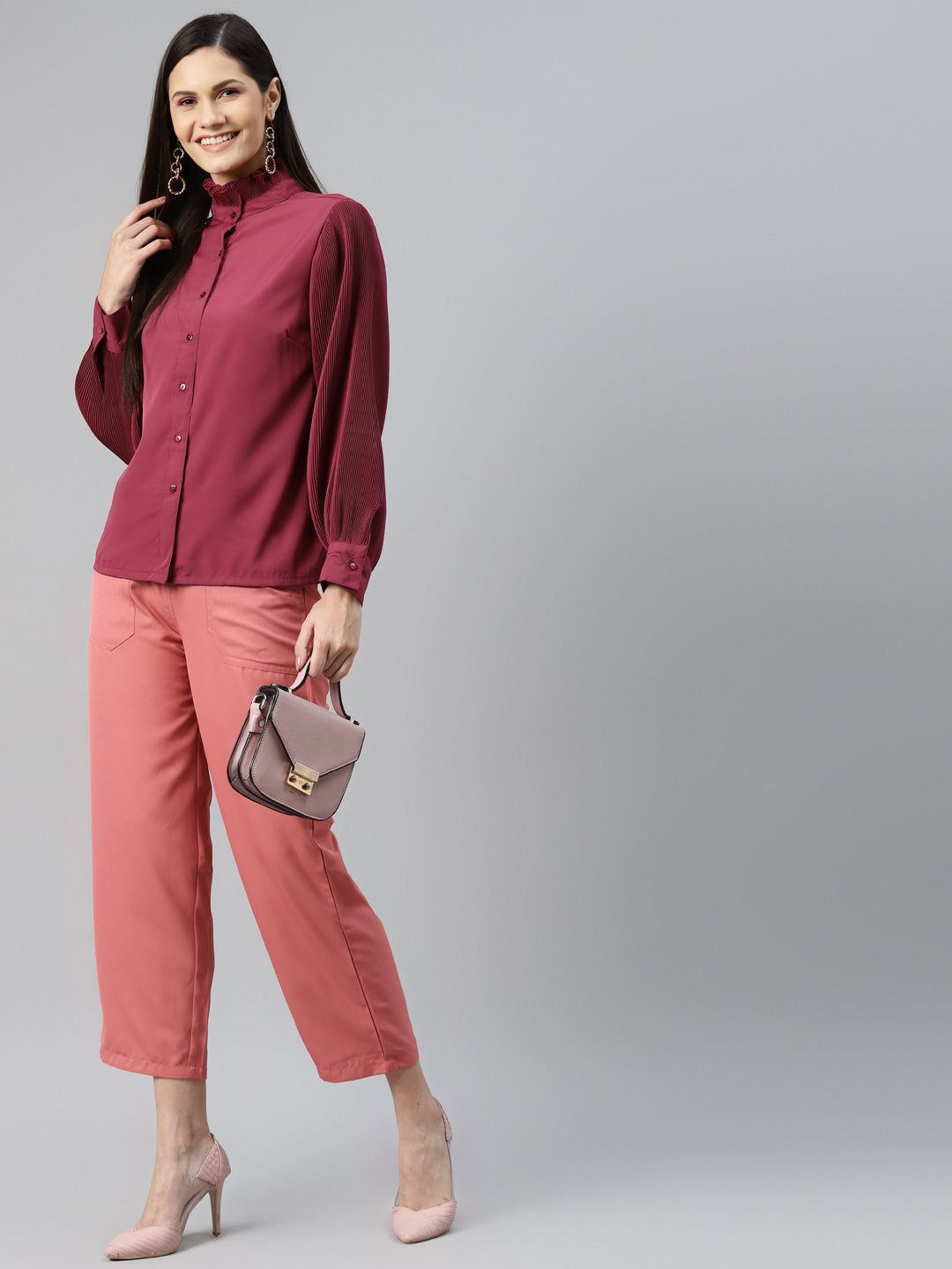 plusS Maroon Shirt Style Top