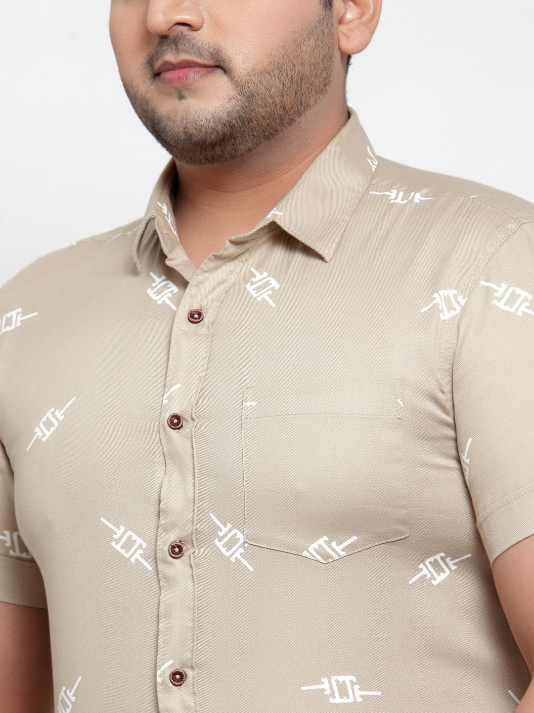 plusS Men Plus Size Beige Printed Casual Shirt