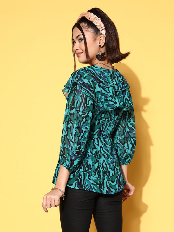 plusS Green Tropical Print Layered Top