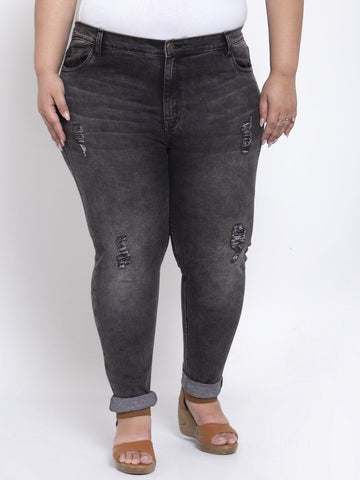 Plus Size Women Black Regular Fit Mid-Rise Mildly Distressed Jeans