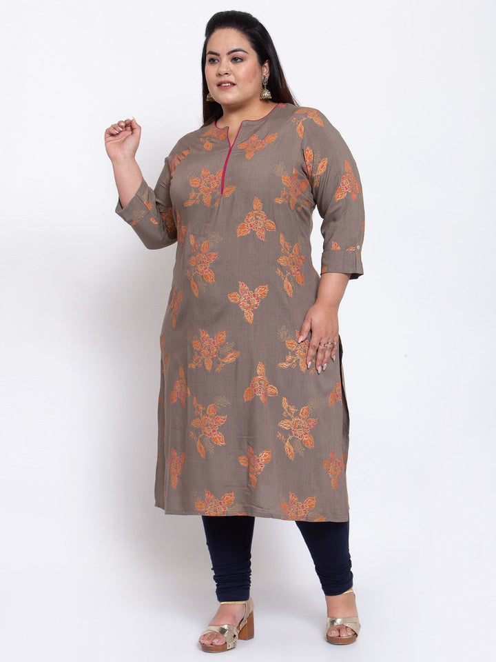 plusS Women Brown Floral Printed Kurta