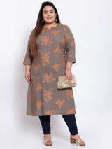 plusS Women Brown Floral Printed Kurta