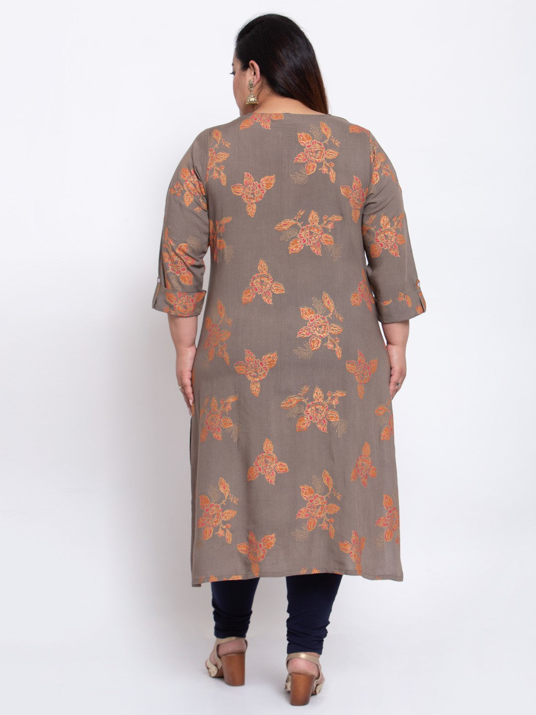 plusS Women Brown Floral Printed Kurta