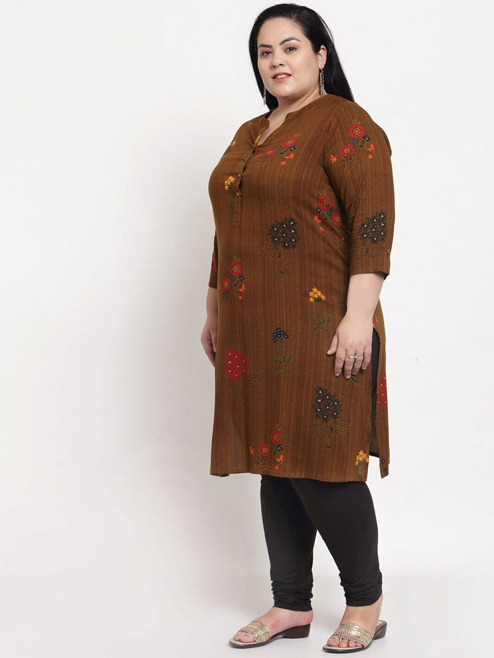 plusS Women Brown Ethnic Motifs Kurta