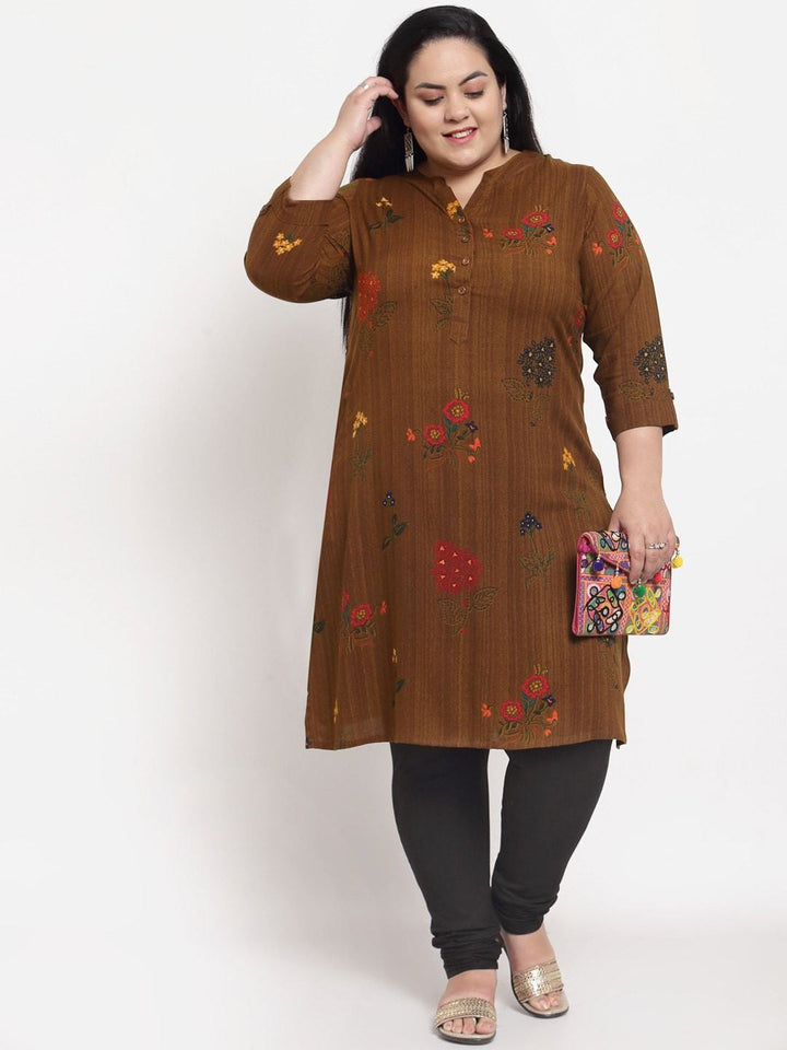 plusS Women Brown Ethnic Motifs Kurta