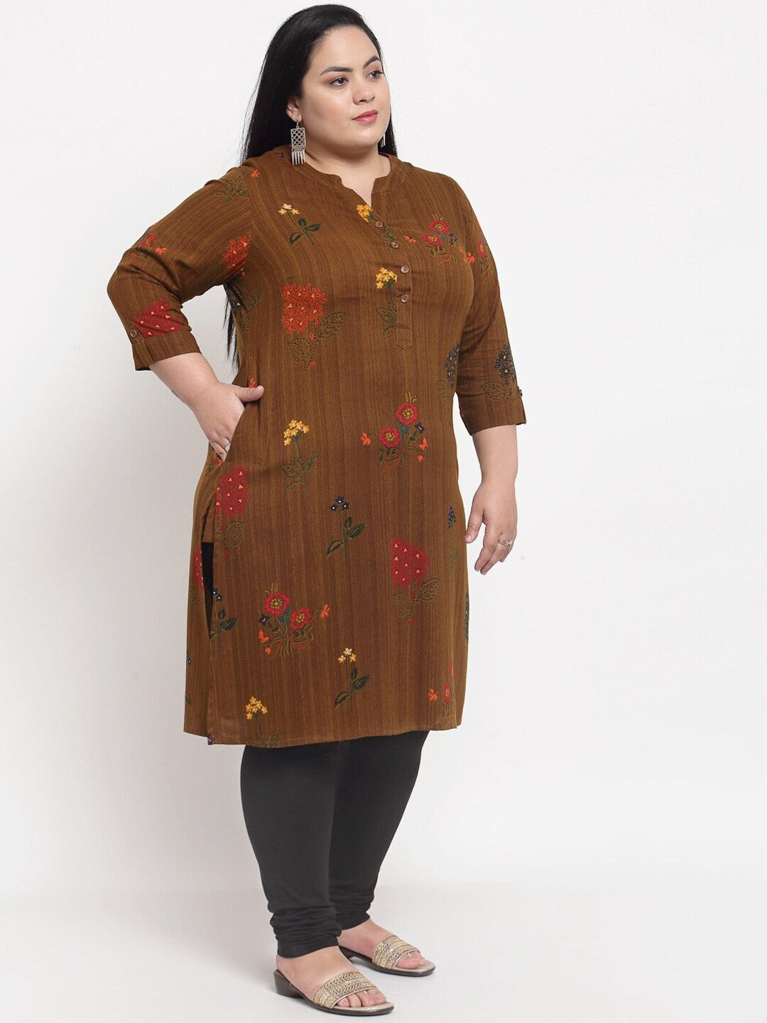 plusS Women Brown Ethnic Motifs Kurta