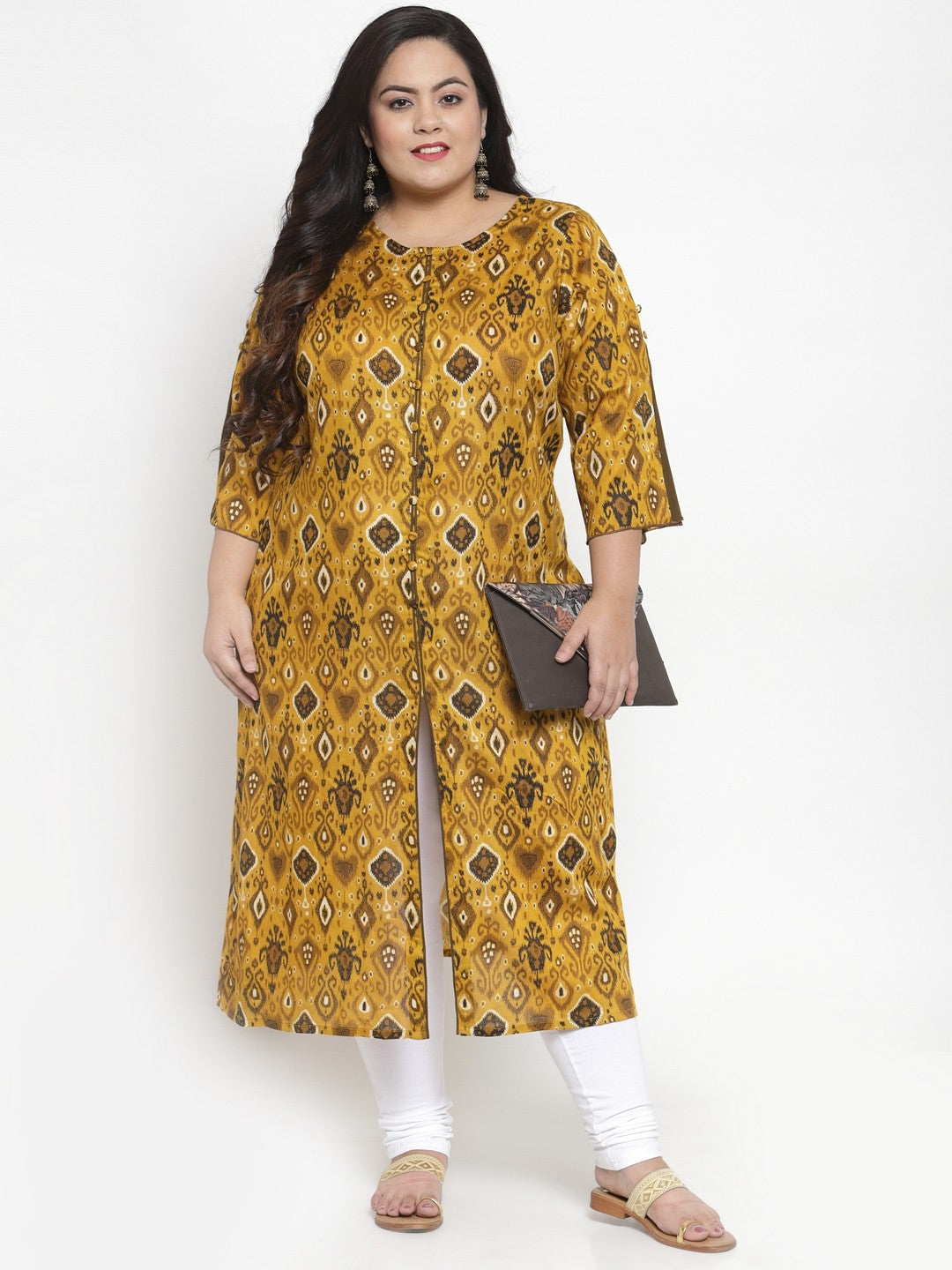 Brown Printed Straight Kurta