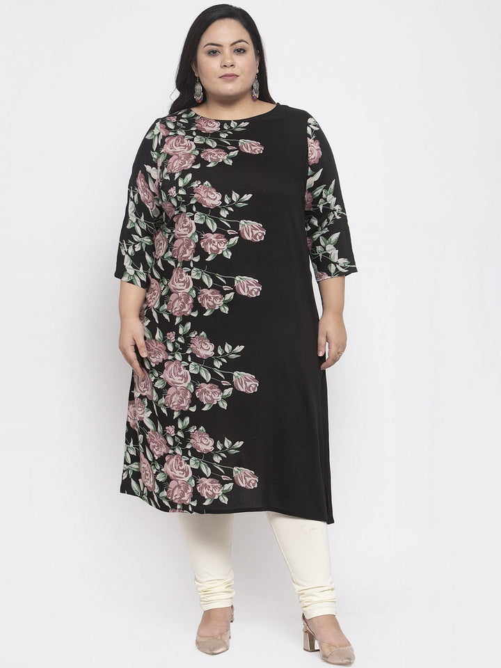 Green Floral Print Straight Kurta