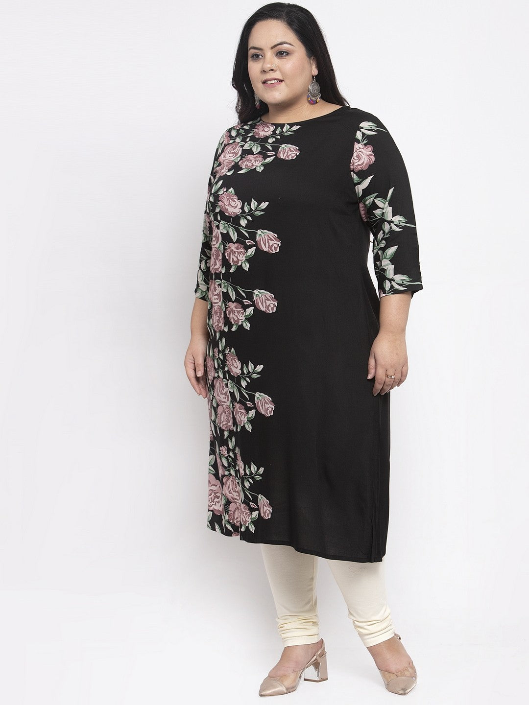 Green Floral Print Straight Kurta