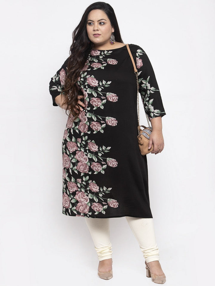 Green Floral Print Straight Kurta