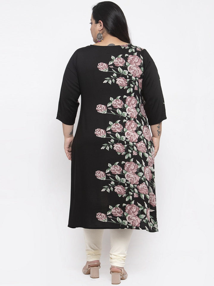 Green Floral Print Straight Kurta